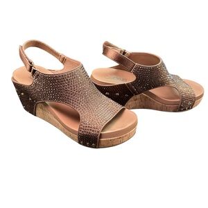 Corkys Bronze Rhinestone Wedge Sandals | Studded Slingback | Size 7